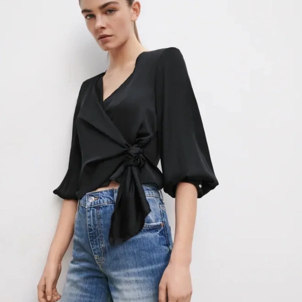 Zara Satin Effect Wrap Blouse - Picture 2 of 9
